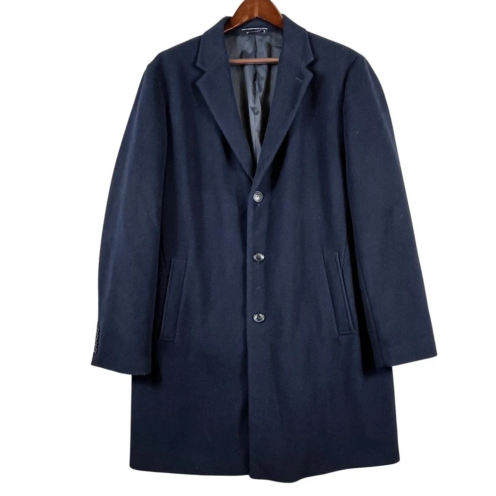 Tommy Hilfiger Coat Mens Large Wool Blend Pea Jacket Navy Heavy Lined Pockets